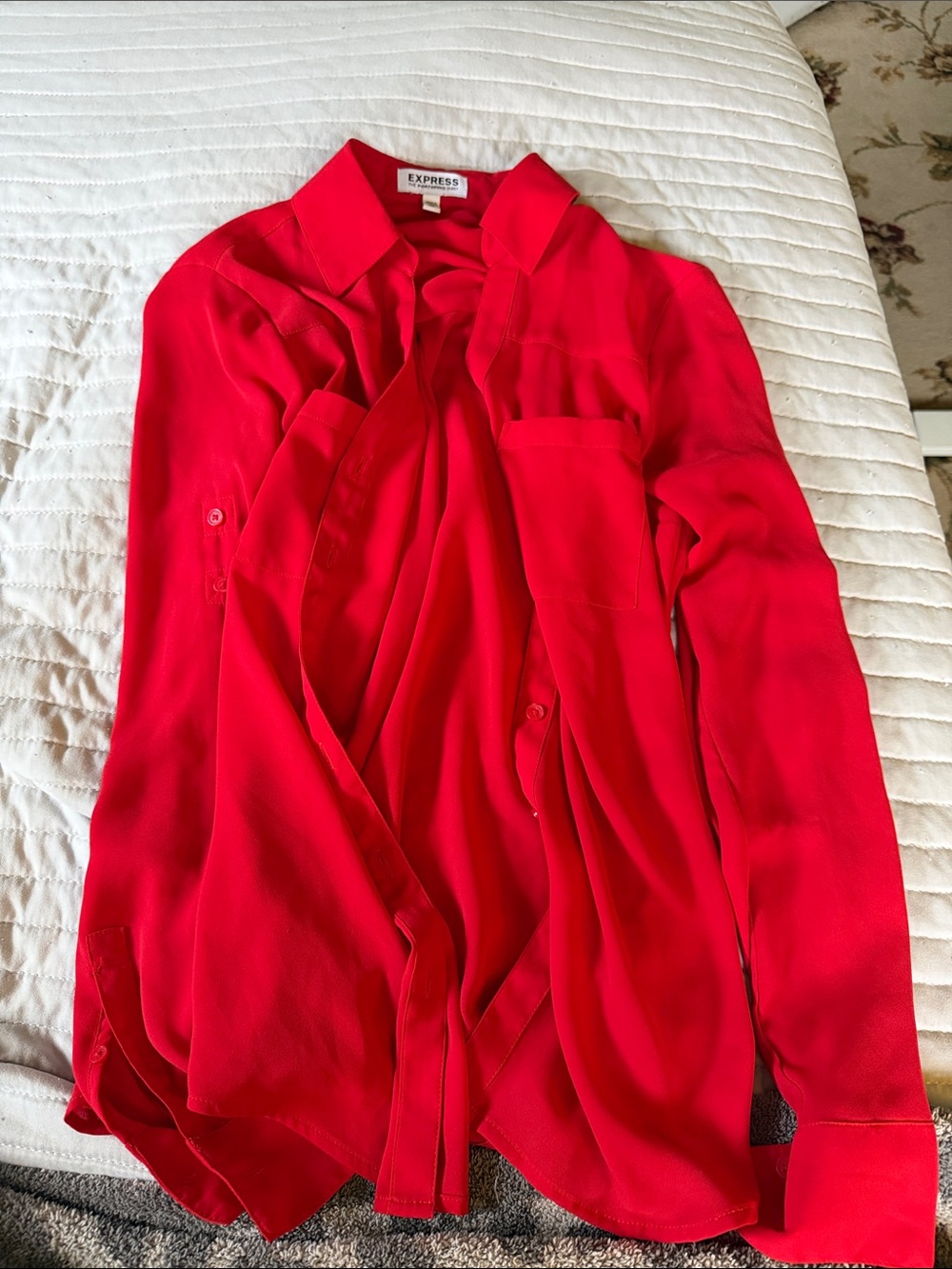 Express Red Button-Front Shirt with Classic Collar